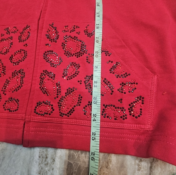 Quacker Factory Red Rhinestone Zip Hoodie Top M Floral Hood A225701 - Picture 11 of 11